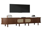180*40*40cm Oval TV Stand in Dark Walnut, Rattan Design, Two Cabinet Doors, Two Sliding Doors, TV N605P439650N