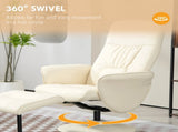 Swivel Recliner Chair with Footstool, PU Leather Armchair and Ottoman with High Back and Round Base T3398P344819
