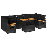 8 Piece Garden Sofa Set with Cushions Black Poly Rattan Acacia 3327569