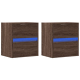 ZNTS Wall-mounted Bedside Cabinets with LED Lights 2 pcs Brown Oak 3307974