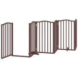 Dog Gate with Door Foldable 6 Panels Brown Oak 300 cm Poplar Wood 352231