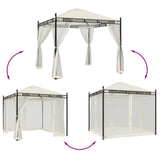 Gazebo with Mesh Walls Cream 2.93x2.93 m Steel 368434