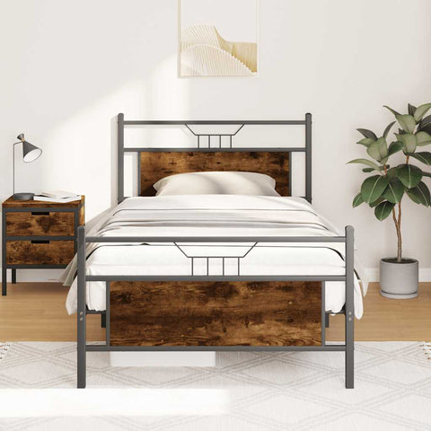 Bed Frame without Mattress Smoked Oak 100x190 cm Engineered Wood 4106755