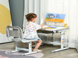 Kids Study Desk and Chair Set w/ Adjustable Height, Storage, Drawer, Grey T3398P347707