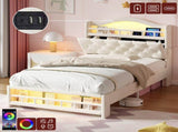 3ft Single Upholstered Velvet Bed Frame, LED Bed Frame with Charging Station & Diamond Tufted N652P399022B