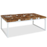 Coffee Table Teak Resin 110x60x40 cm White and Brown 244553