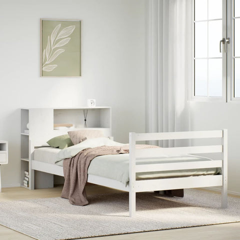ZNTS Bookcase Bed without Mattress White 100x200 cm Solid Wood Pine 3322220