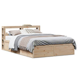 ZNTS Bed Frame with Headboard 135x190 cm Double Solid Wood Pine 3306357