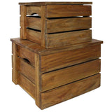 Storage Crate Set 2 Pieces Solid Mahogany Wood 244498