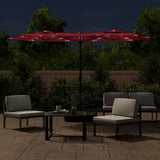 Double-Head Garden Parasol with LEDs Bordeaux Red 316x145 cm 362973