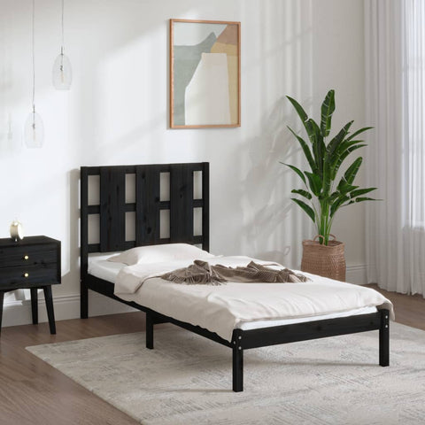 ZNTS Bed Frame without Mattress Black 100x200 cm Solid Wood Pine 3105594