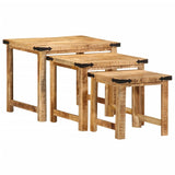 ZNTS Nesting Side Tables 3 pcs Solid Rough Wood Mango 376040