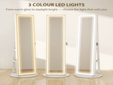 360&deg Swivel Mirror Jewellery Cabinet with 3 Colour LED Lights, Lockable Jewellery Organiser, Free T3398P377836
