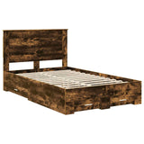 Bed Frame with Drawer Smoked Oak 135 x 190 cm Engineered Wood 3410330