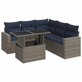 6 Piece Garden Sofa Set with Cushions Grey Poly Rattan Acacia 3326322