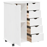 Rolling Cabinet White 63.5 x 39 x 79 cm Solid Pine Wood 42028361