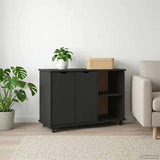 Rolling Cabinet Black 100 x 39 x 65.5 cm Solid Pine Wood 42028387