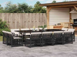 13 Piece Garden Dining Set with Cushions Black Poly Rattan 3210858