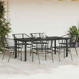 7 Piece Garden Dining Set Black Poly Rattan Glass 3334588
