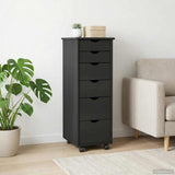 Rolling Cabinet Black 34 x 39 x 93.5 cm Solid Pine Wood 42028367