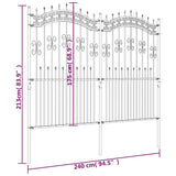 ZNTS Garden Fence with Spear Top Black 222 cm Powder-coated Steel 151088