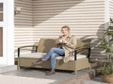 125L Garden Storage Bench, 2 Seater PE Rattan Outdoor Bench Storage Box with Padded Cushion, Khaki T3398P552617