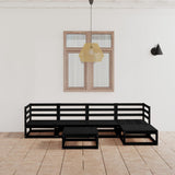 6 Piece Garden Lounge Set Black Solid Wood Pine 3075543