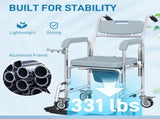 Rolling Shower Wheelchair for Seniors, Bedside Commode Chair with Locking Wheels, Seat, Backrest, T3398P554328