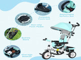6 in 1 Kids Trike Push Bike w/ Push Handle, Canopy, 5-point Safety Belt, Storage, Footrest, Brake, T3398P347546