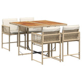 5 Piece Garden Dining Set with Cushions Beige Poly Rattan 3211444