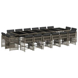 17 Piece Garden Dining Set with Cushions Grey Poly Rattan 3211784