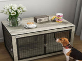 Dog Crate Furniture with Wheels, Double Doors, for Medium Dogs, Grey T3398P349646