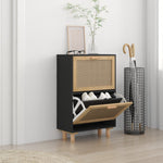 ZNTS Shoe Cabinet Black 52x25x80 cm Engineered Wood&Natural Rattan 345646