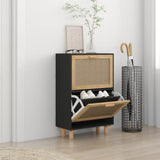 ZNTS Shoe Cabinet Black 52x25x80 cm Engineered Wood&Natural Rattan 345646