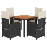 5 Piece Garden Dining Set with Cushions Black Poly Rattan 3212469