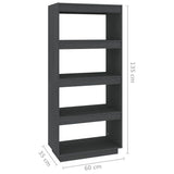 Book Cabinet/Room Divider Grey 60x35x135 cm Solid Wood Pine 810871