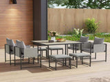 Nine-Piece Steel Frame Garden Dining Set - Grey T3398P315965