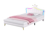 3ft Single Upholstered Bed with LED Adjustable Crown Shape Headboard, PU Leather Bed Frame with N652P265845W