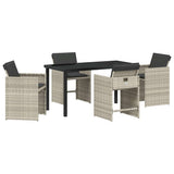 Garden Dining Set with Cushion 5 pcs Light Grey Poly Rattan 3379993