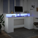 ZNTS Desk with LED Lights White 160x55x91 cm Engineered Wood 3309429