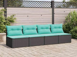 2 Piece Garden Sofa Set with Cushions Black Poly Rattan Acacia 3325233