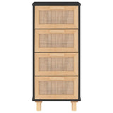 Sideboard Black 40x30x90 cm Solid Wood Pine and Natural Rattan 345643