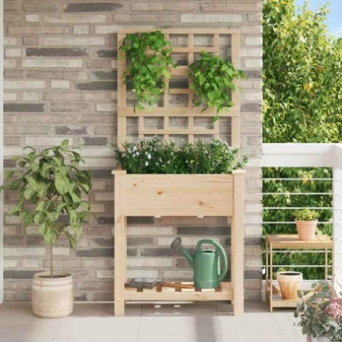 Garden Planter with Shelf Beige 71 x 38 x 152 cm Solid fir wood 42006570