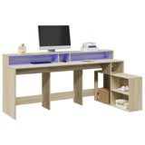 Desk with LED Lights Sonoma Oak 200x104x91 cm Engineered Wood 3309467
