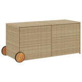 Garden Storage Box with Wheels Mix Beige 283L Poly Rattan 365319