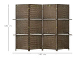 4-Panel Room Dividers with Shelves, Wave Fibre Freestanding Folding Privacy Screen Panels, Partition T3398P330517