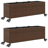 Garden Planters with Wheels 2 pcs Brown 107x32x38 cm Poly Rattan 3210526
