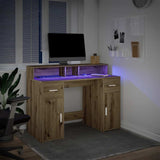 Desk with LED Lights Artisian Oak 120x55x91 cm Engineered Wood 3309419