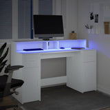 ZNTS Desk with LED Lights White 140x55x91 cm Engineered Wood 3309420