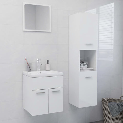 ZNTS Bathroom Furniture Set High Gloss White Engineered Wood 3071402